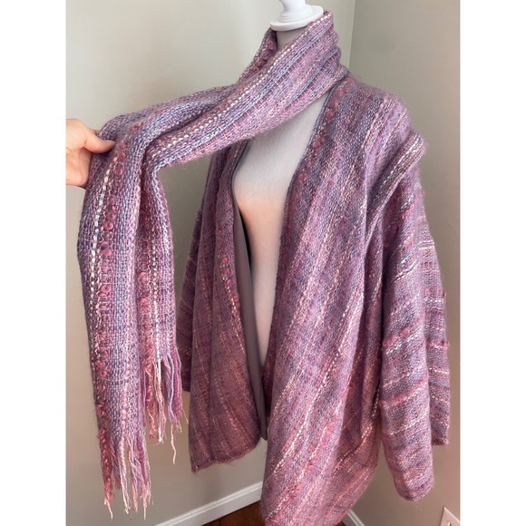 Vintage Marlyn Scarf Jacket Mohair Wool Lavender Purple Sweater Artsy Laganlook - Picture 1 of 16